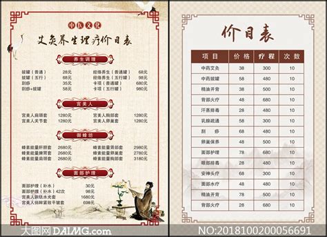 中医养生馆价格表图片