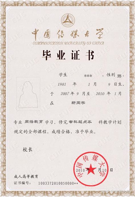 中国传媒大学毕业证图片样本