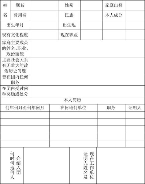 中国共青团信息登记表