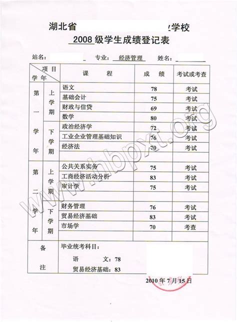 中国学生转学成绩单