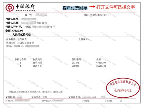 中国银行跨行转账电子回单证明