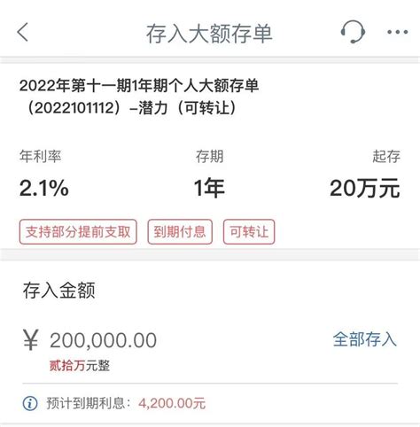 天津工商银行20万大额存单利息