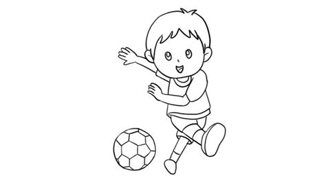 小男孩踢足球简笔画帅气