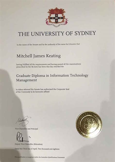 悉尼大学毕业证模板图