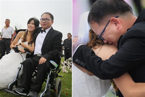 新娘腿部天生残疾婚礼第一次站起