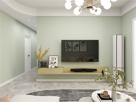 浅绿色壁布电视墙图片