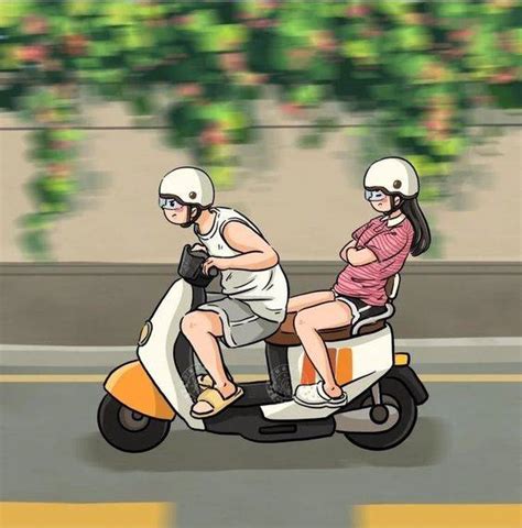 男子骑车带女朋友压弯