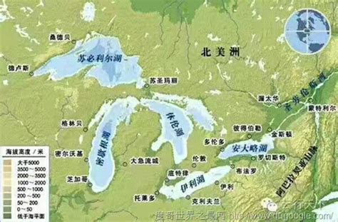 美国五大湖在地图上的位置