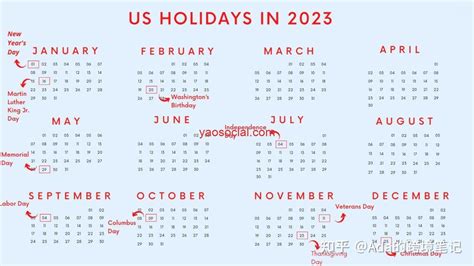美国2023年休假表