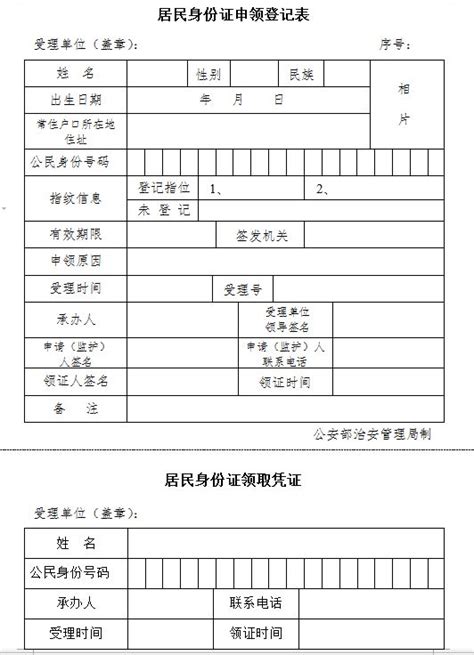 贵州居民身份证申领登记表
