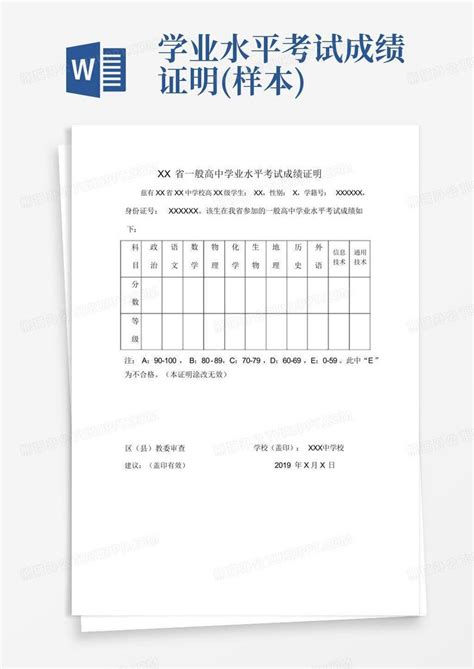 陕西省学业水平考试成绩单模板