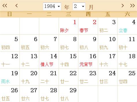 1984年日历表