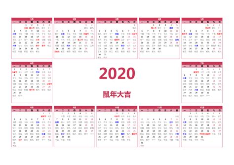 2020年全年黄历
