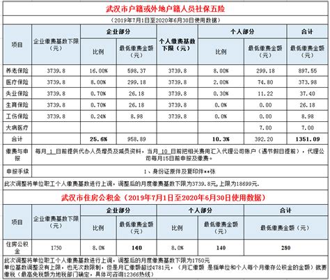 2020年武汉社保缴费基数和比例